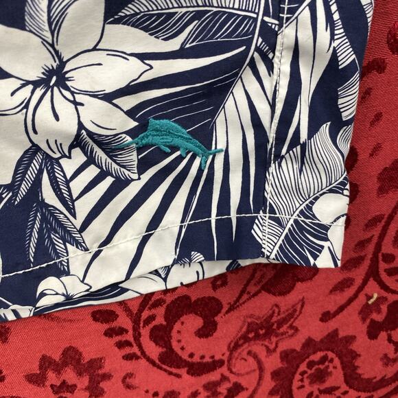 Tommy‎ Bahama Swim Trunks Men Medium Blue Palm Leaf Floral Hawaiian RELAX *Read - Picture 3 of 13